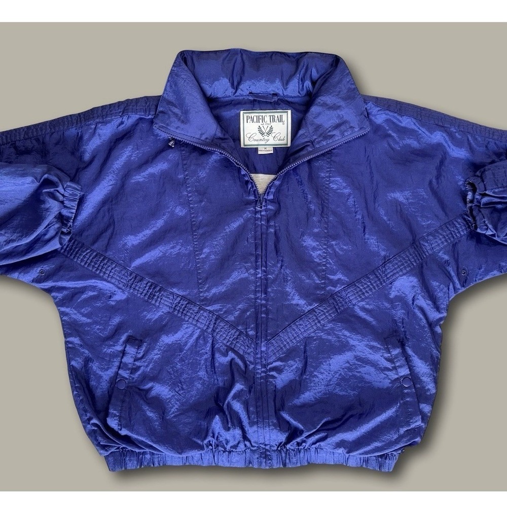 Pacific Trail Vintage 90s Windbreaker Jacket Medium Royal Blue Stowaway Hood